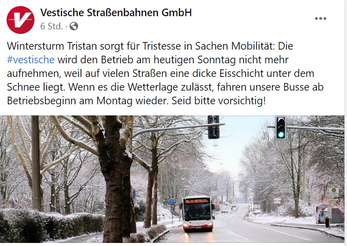 Facebookeintrag der Vestischen zur Verkehrslage