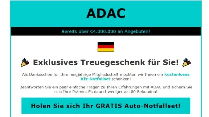 Achtung Phishing! "Treuegeschenk ADAC" Fake