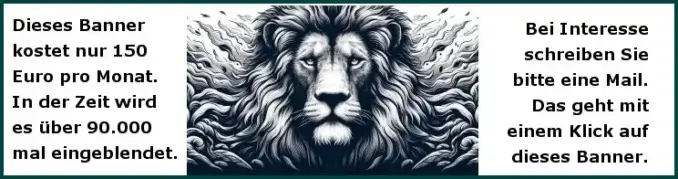 Banner mit LÖwe und Werbetext