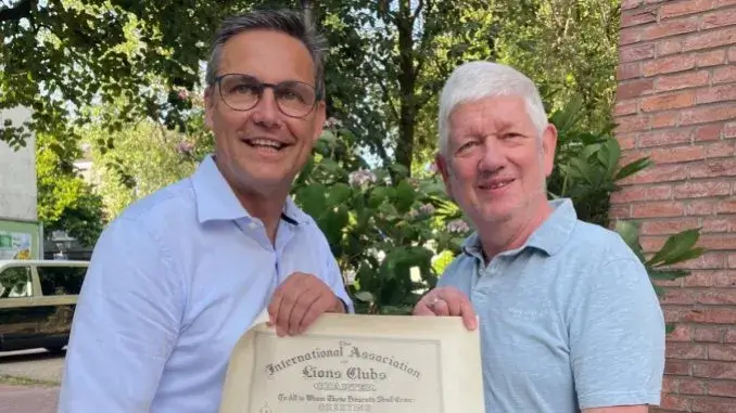 Stefan Herms-Haking und Rainer Knubben (rechts) Lions Club Gladbeck: Amtsübergabe