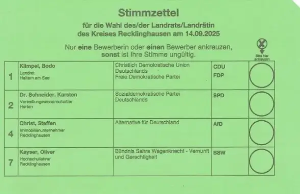 Stimmzettel Landrat von Recklinghausen
