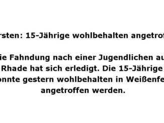 Fahndung beendet - das Mädchen ist wieder da