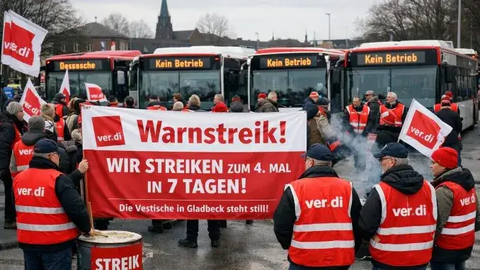 Warnstreik bei der Vestischen am 23.03.26 Streik im ÖPNV: Informationen zu Linienausfällen am Montag.