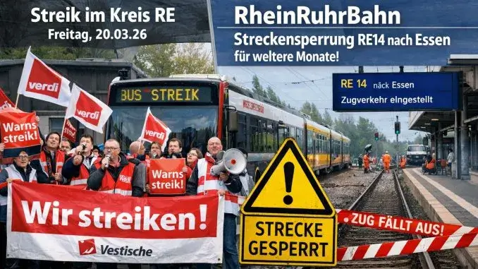 verdi-Streik und RE14-Sperrung ÖPNV-Nutzer: Einschränkunge am Freitag